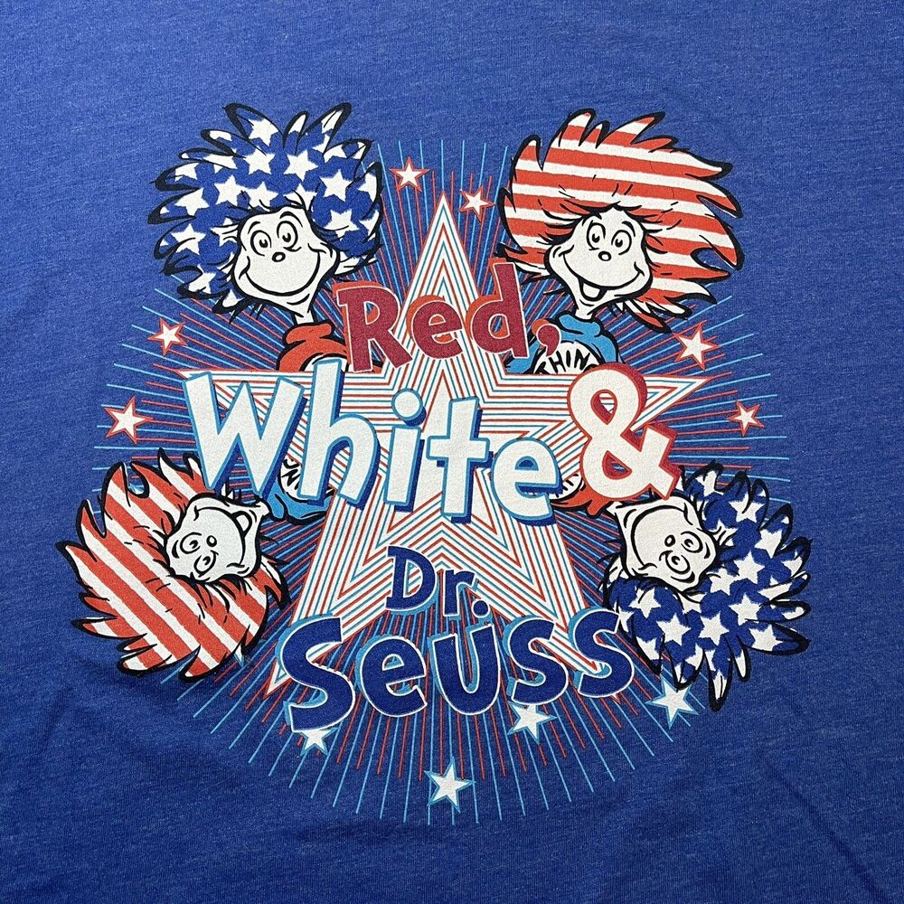 Red White and Dr Seuss Thing 1 Thing 2 Shirt Universal Studios Blue Youth XL